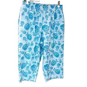 Sanibel Sport Crop Pants Women XL Whimsical Fish Coastal Beachy USA Hi Rise Cott